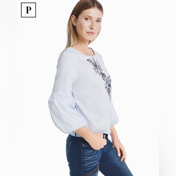 White House Black Market Yarn Dye Cotton Embroidered Blouse Top - Picture 8 of 8